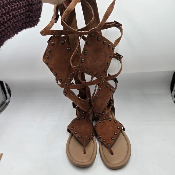 Torrid Studded Brown Gladiator Strap Sandals Wide Width Size 11W Tall Leg Zip - Picture 4 of 10